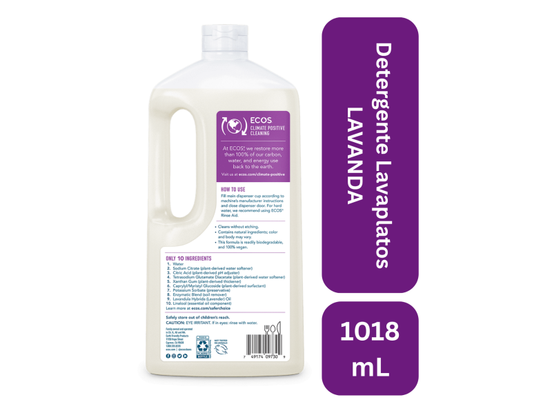 JABON GEL PARA MAQUINA DE LAVAPLATOS ECOS LAVANDA 1.18 L - Imagen 2