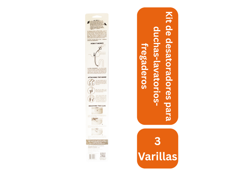 Kit de 3 desatoradores para fregaderos, lavatorios y duchas - Imagen 2