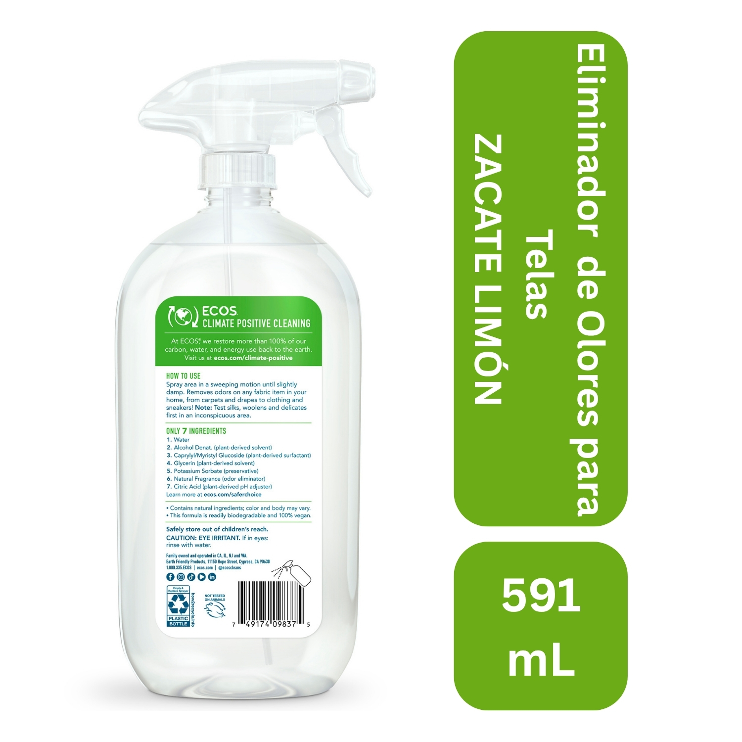 ELIMINADOR DE OLORES PARA TELAS ECOS AROMA ZACATE LIMON 590 ML - Imagen 2