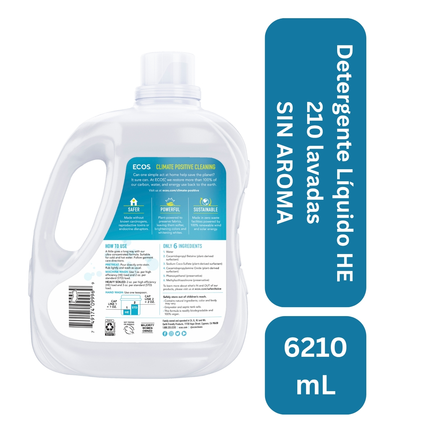 Detergente líquido he 100% natural sin aroma 210 lavadas - Imagen 2